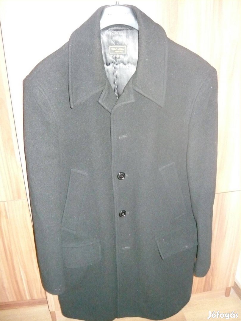 Férfi szövetkabát szövet kabát fekete 52 L XL
