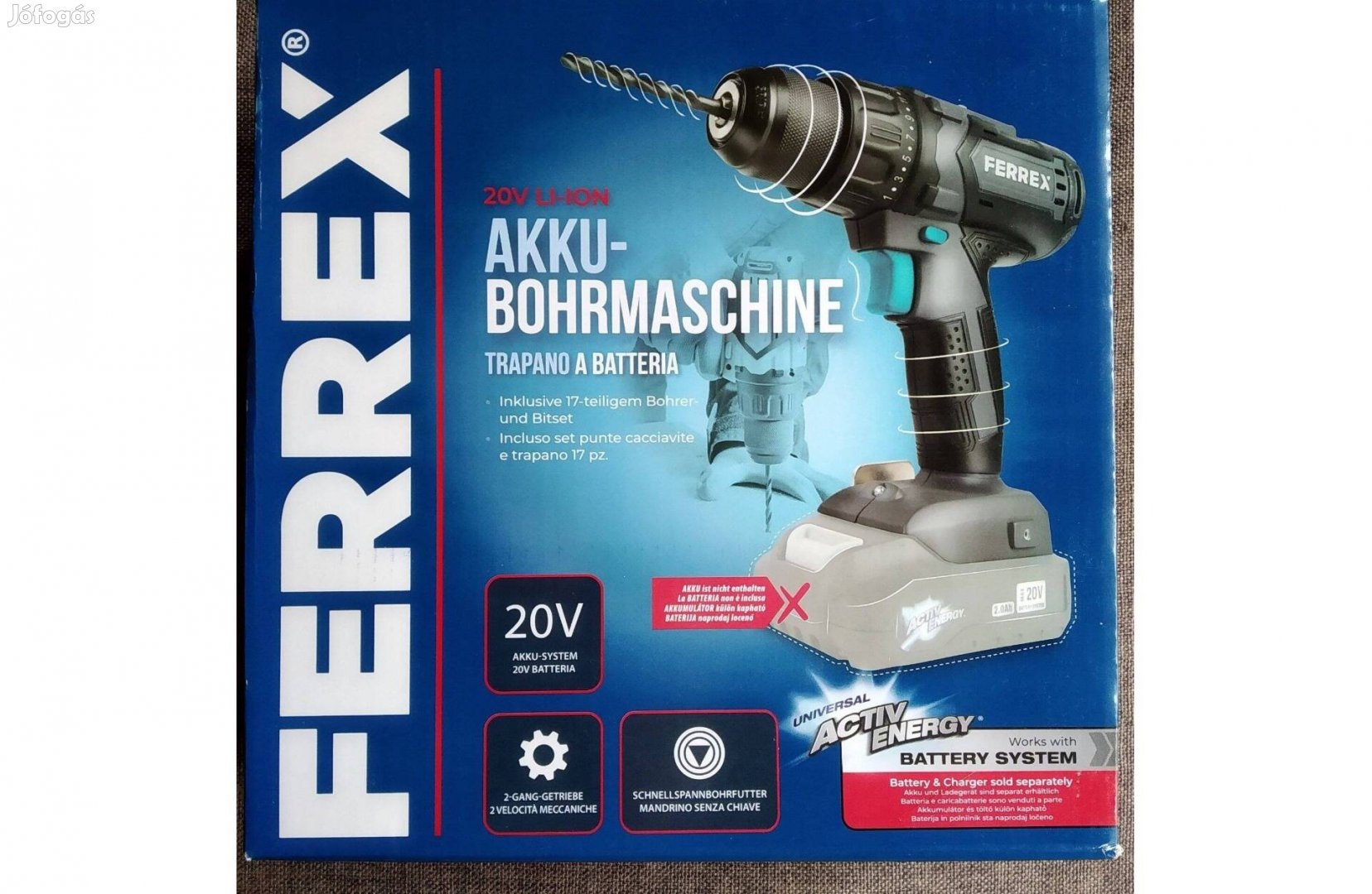 Ferrex Akkus fúrógép Új 13 MM 45 NM erős univerzális Övre Aksztó,