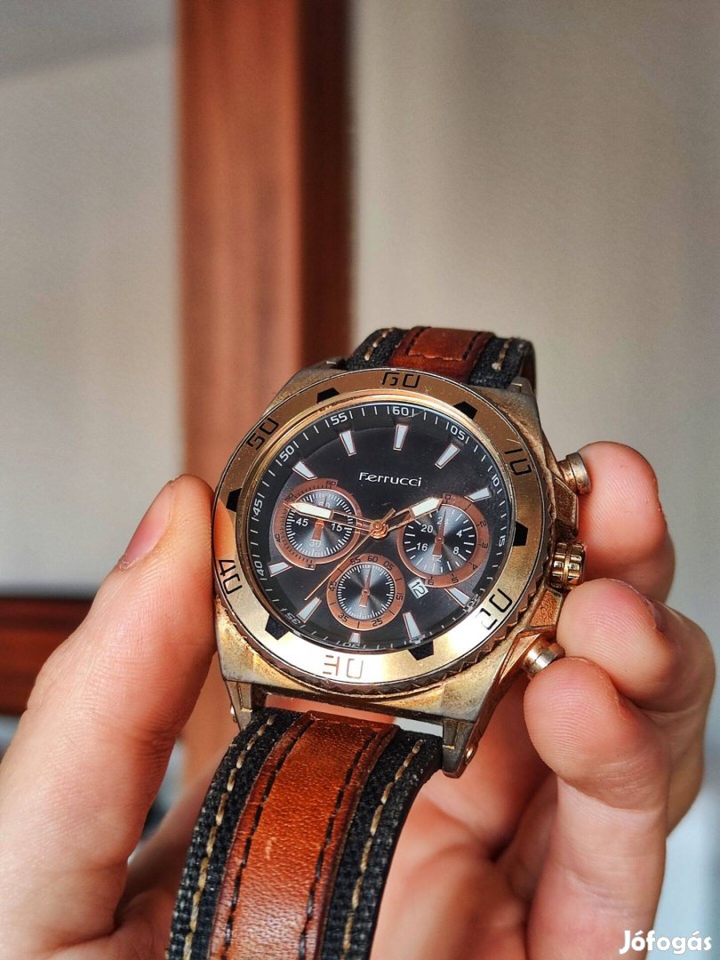 Ferrucci 010274A Férfi Karóra - Arany tok, Barna bőrszíj