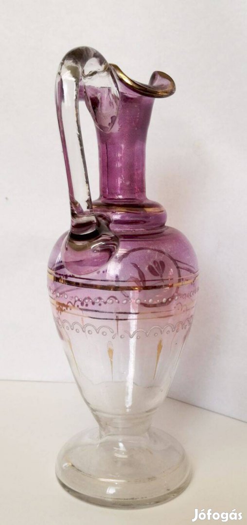 Festett díszítésű biedermeier huta üveg kancsó. Bohemia
