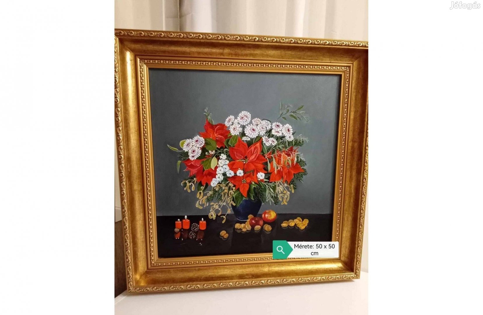 Festett kép keretben Mikulásvirágok vázában 50 x 50 cm