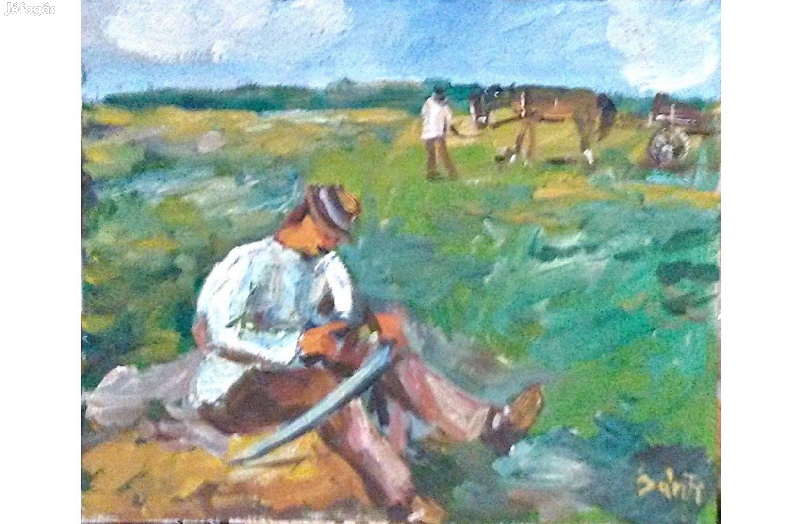 Festmény (01/14) = Bánfi : Kaszakalapáló (olaj, karton, 35 x 25 cm)