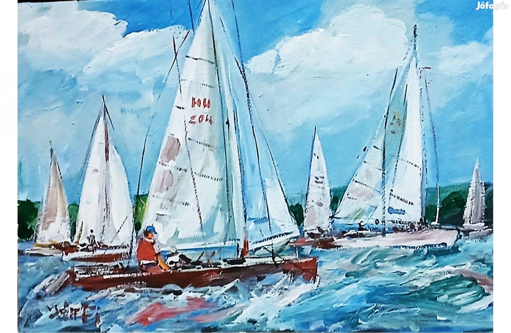 Festmény 0205 - Bánfi Vitorlások olaj, karton, 50x35 cm