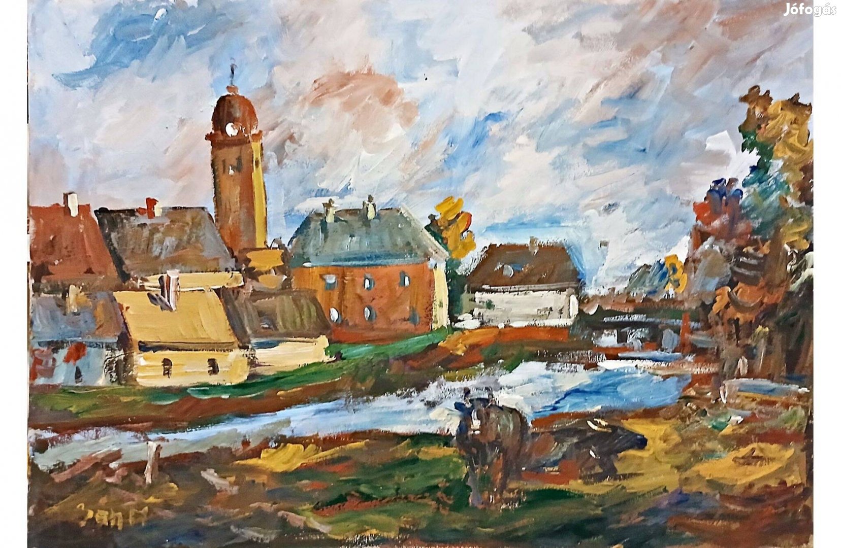 Festmény (02/110) = Bánfi : Nagybánya (olaj, karton, 50x25 cm)