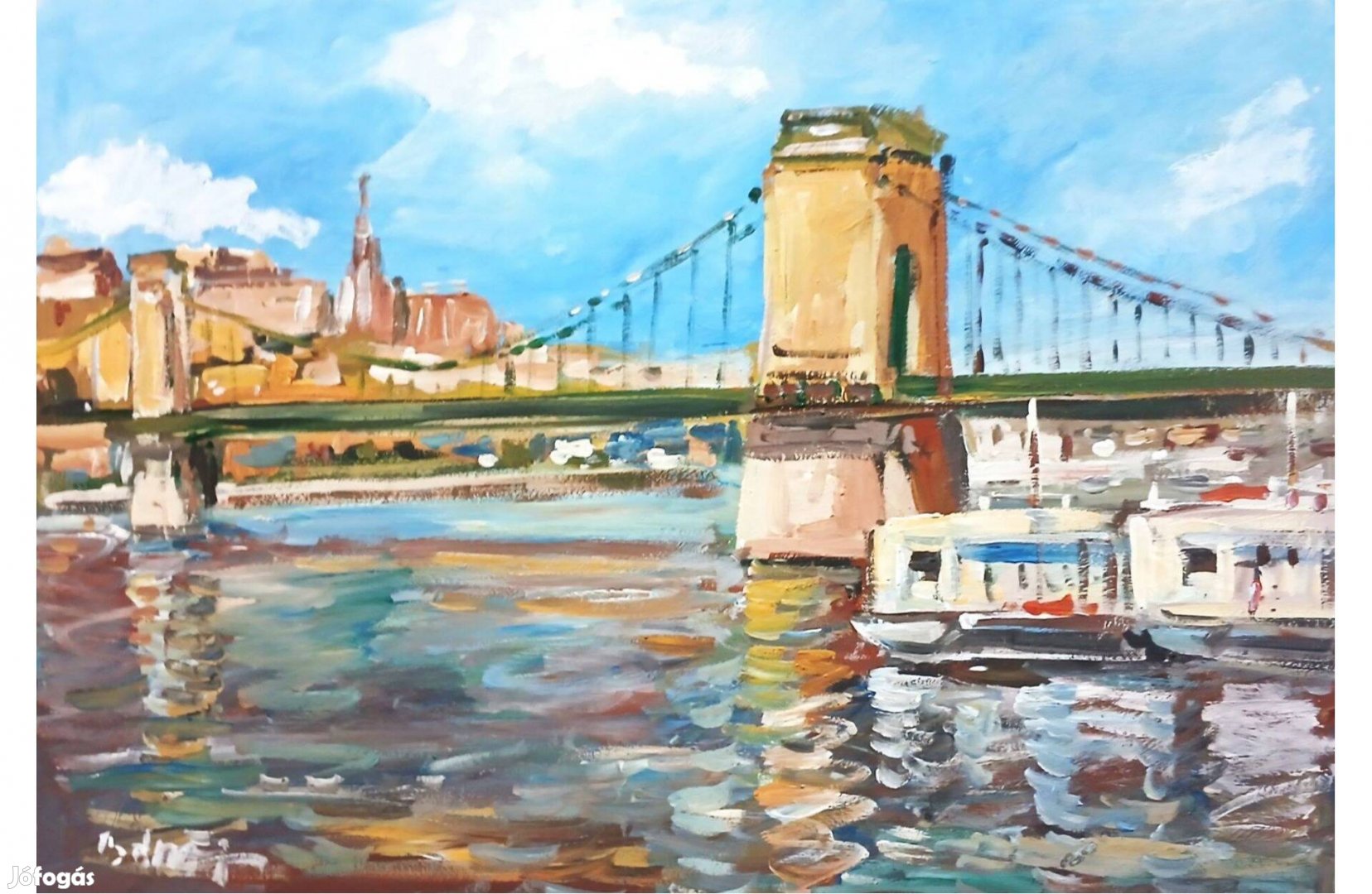 Festmény (02/124) Bánfi Budapest, Lánchíd (olaj, karton, 50x35 cm)