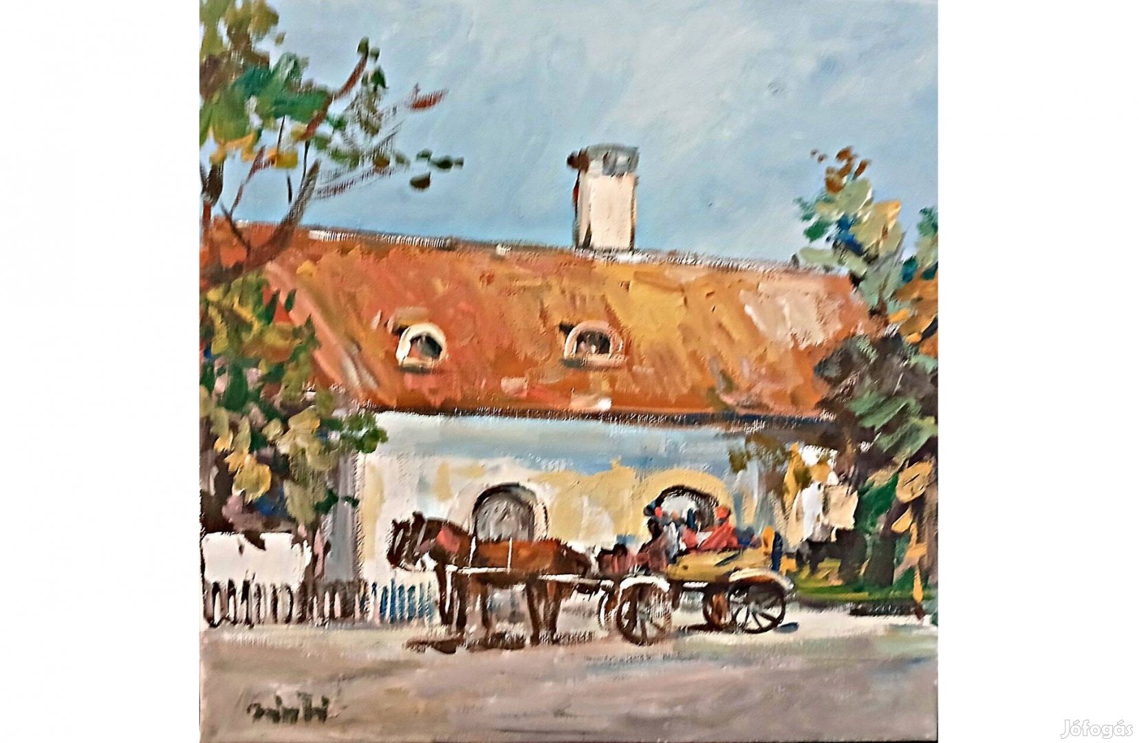 Festmény= Bánfi : Hortobágyi csárda (olaj, vászon, kereten, 30x30 cm)