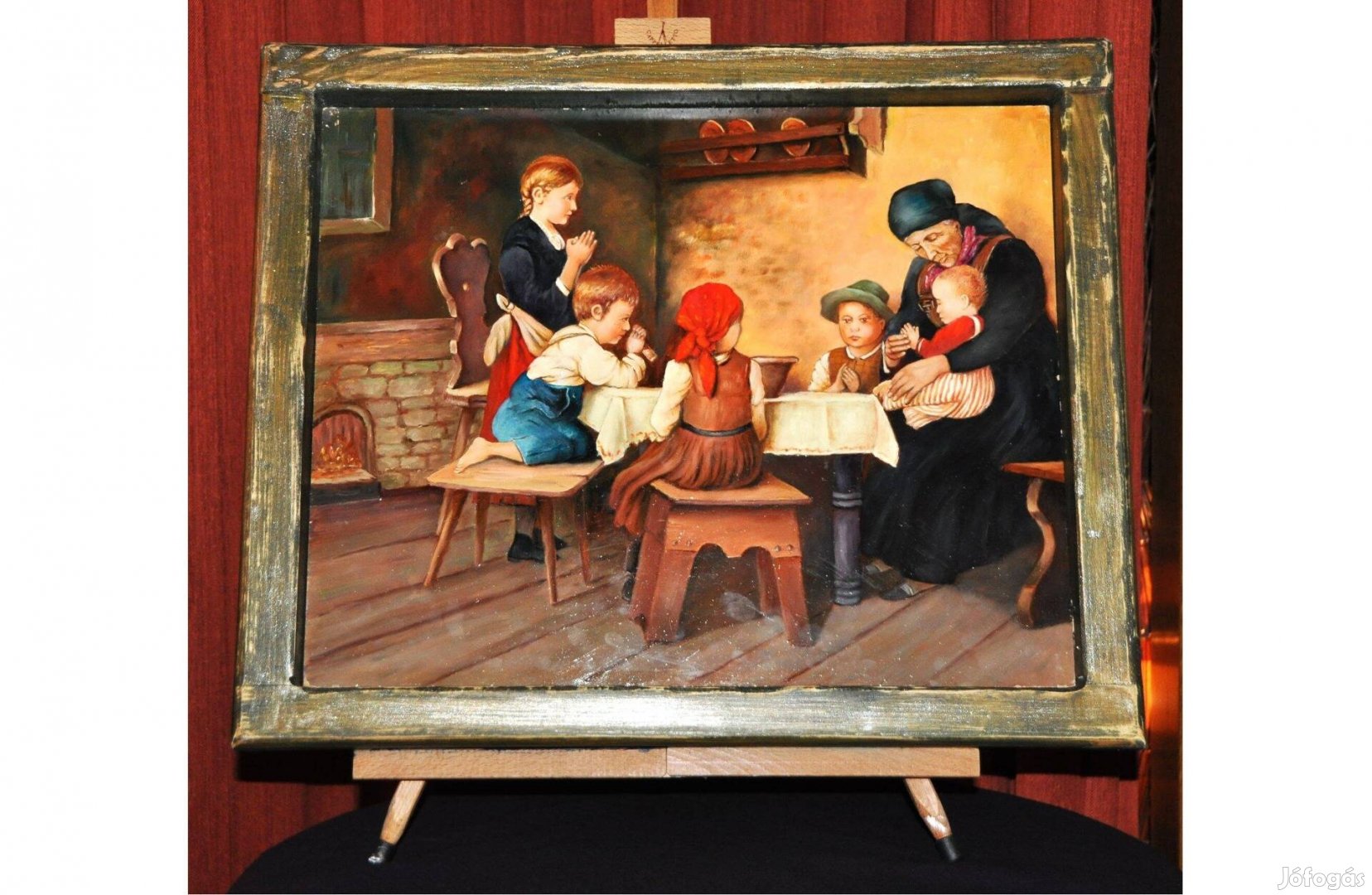 Festmény, falikép eladó , 57 x 47 cm , Imádkozó család c