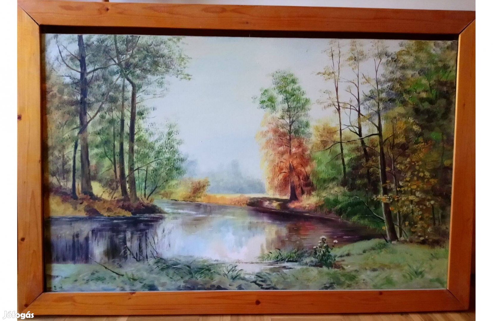 Festmény tájkép tömör fa keretben eladó Győrben