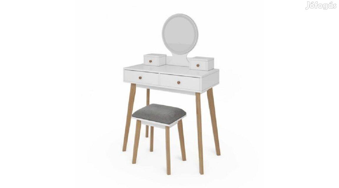 Fésülködőasztal székkel, fehér, 80 cm, Vicco Finya ,Új