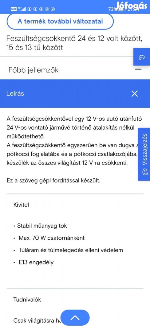 Feszültség csökkentő 24V-12V-ra Man 