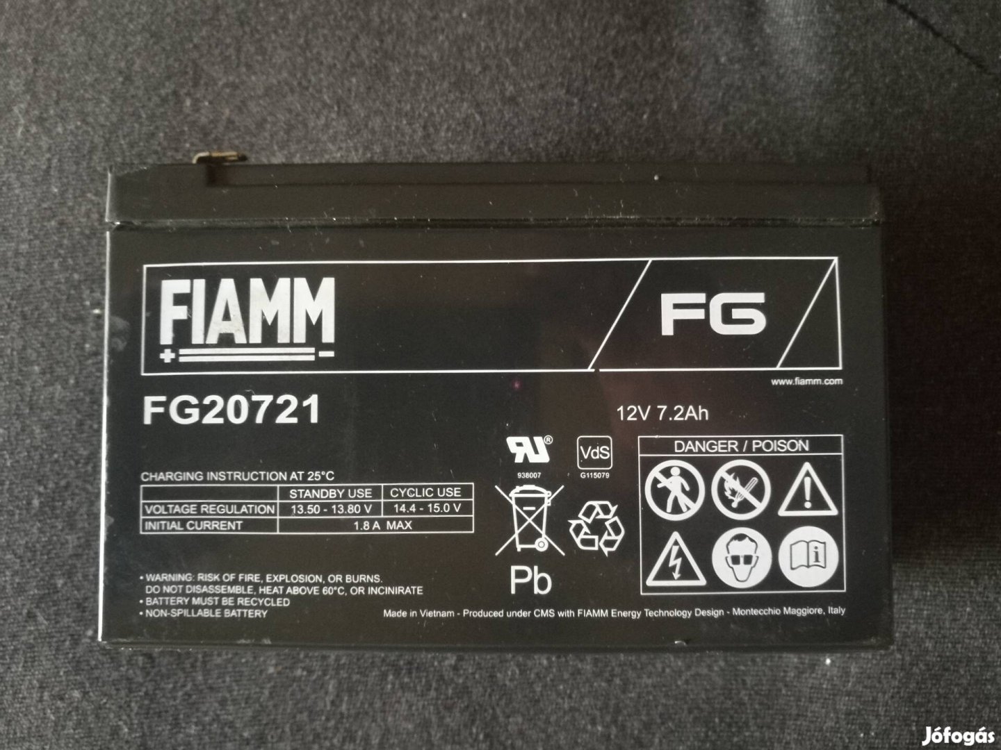 Fiamm FG20721 12V 7.2Ah zselés gondozásmentes akkumlátor eladó