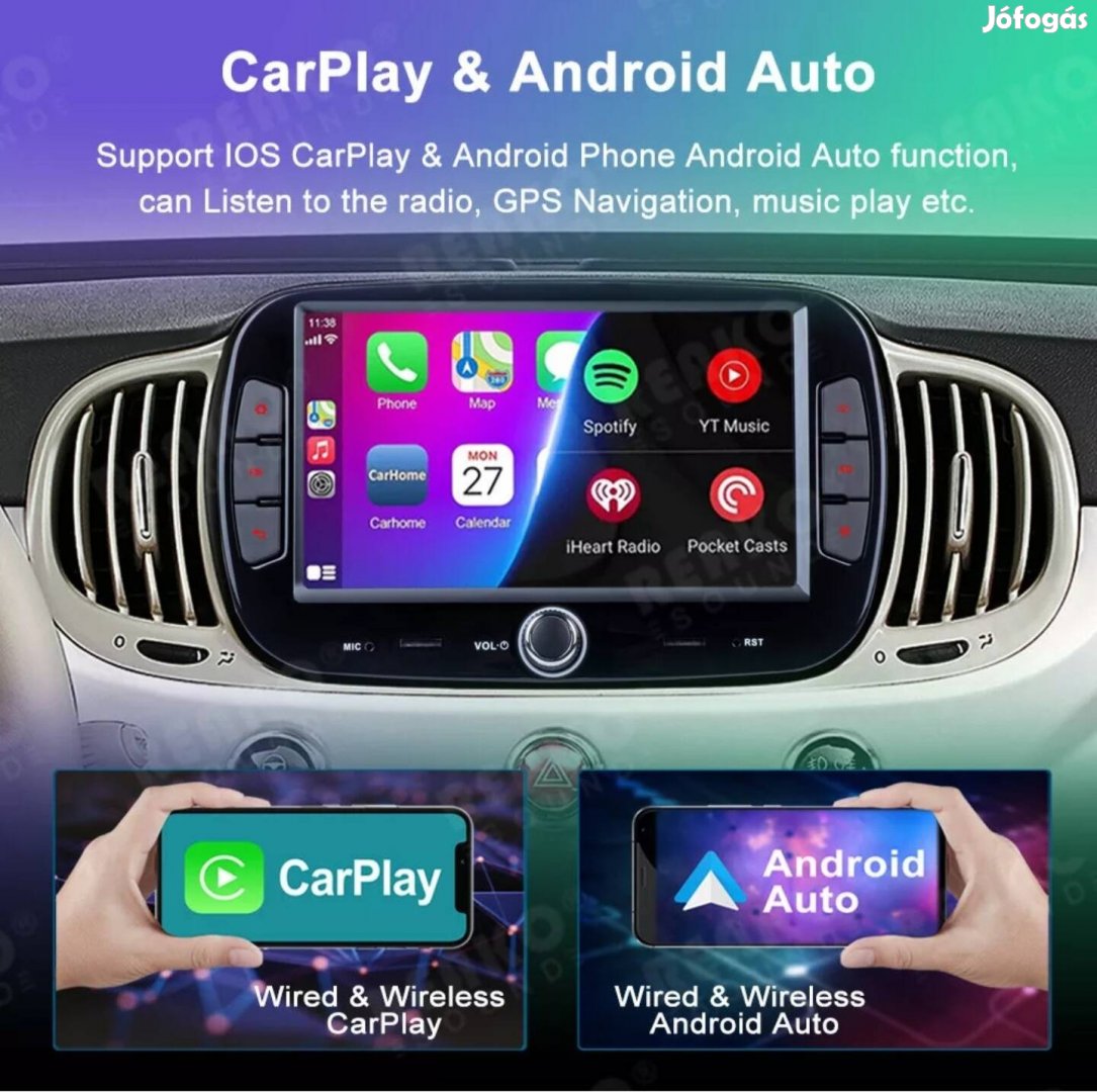 Fiat 500 multimedia kijelzo carplay radio 