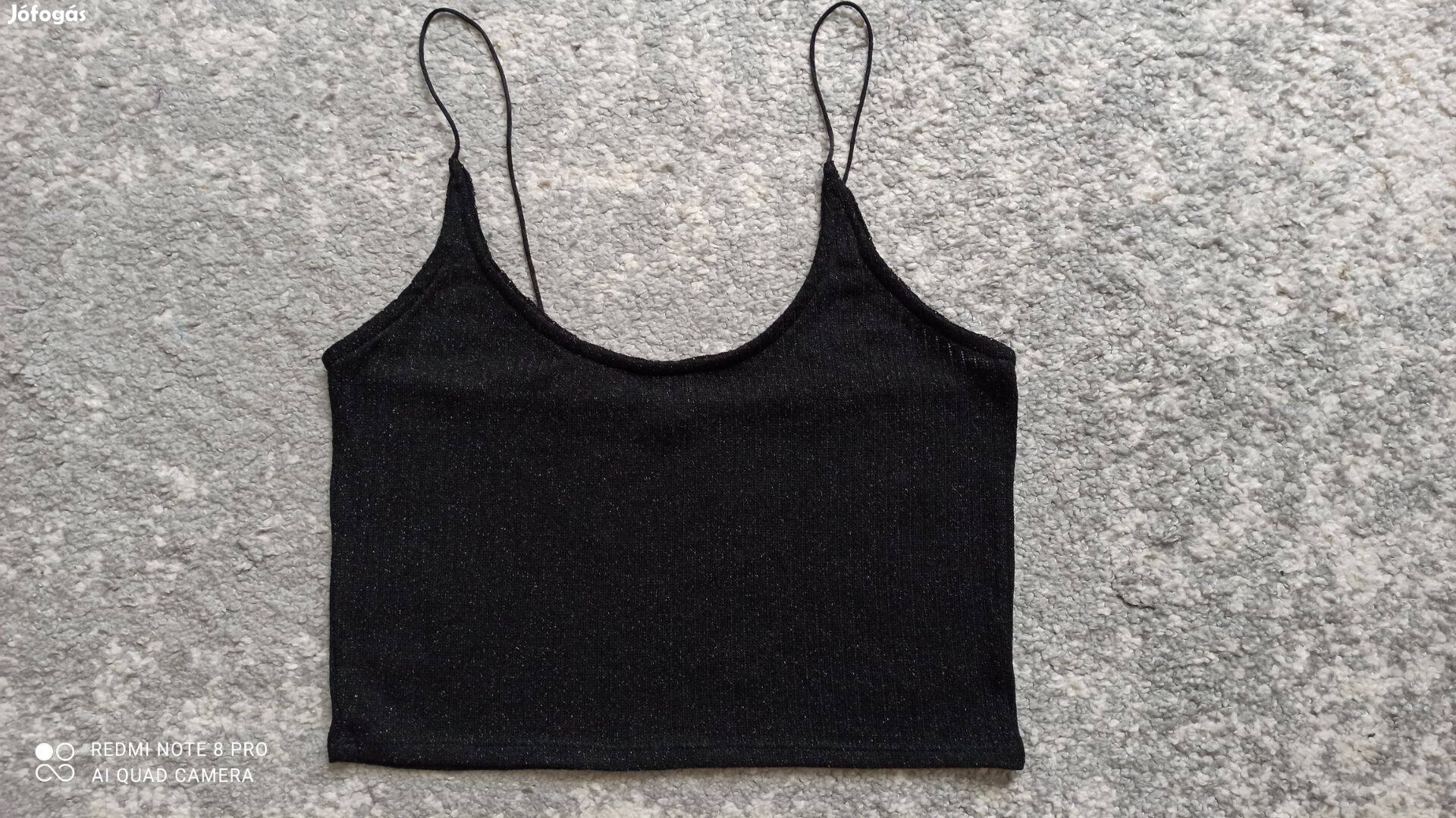 Fishbone Sister, New Yorkeres fekete csillámos kötött crop top L-es