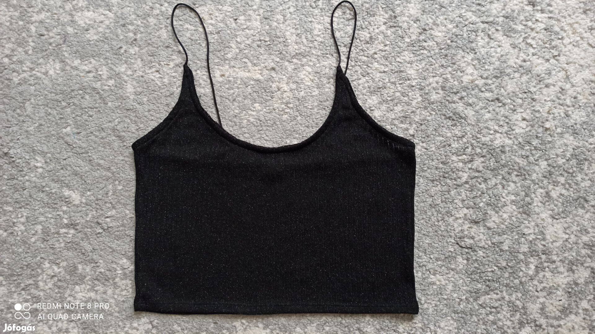 Fishbone Sister, New Yorkeres fekete csillámos kötött crop top L-es