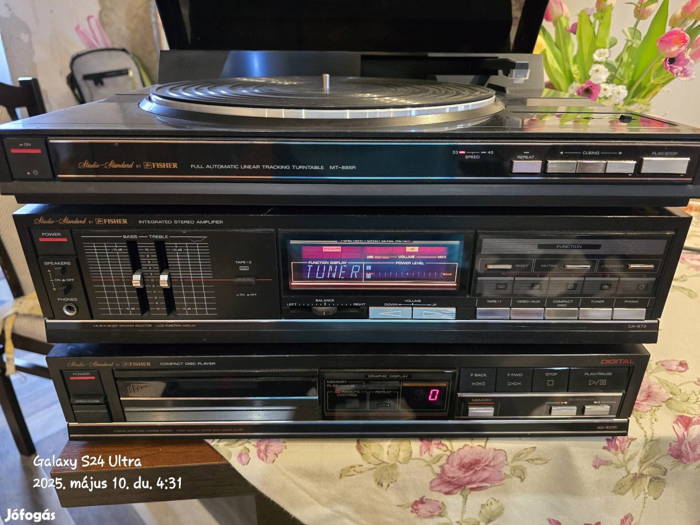 Fisher CA-873 Erősítő/Amplifier, Ad-933 cd player ,MT-885 Bakelit .