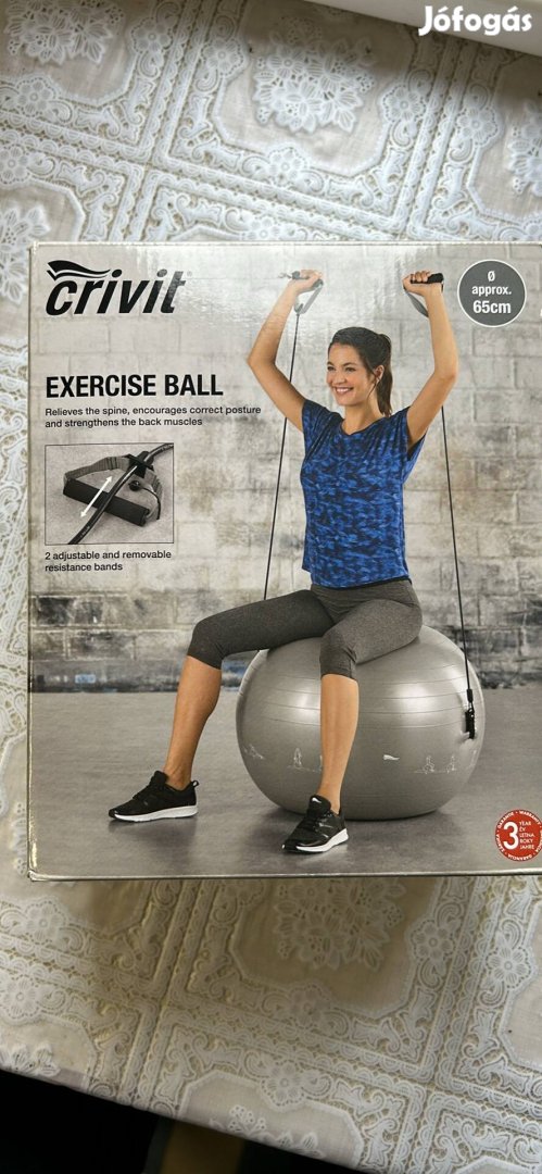 Fitness labda gumi fogantyúval, gimnasztikai labda, szürke, 65 cm