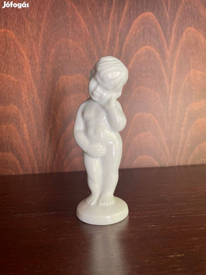 Fiú akt porcelán figura 12x4 cm Antik jelzetlen