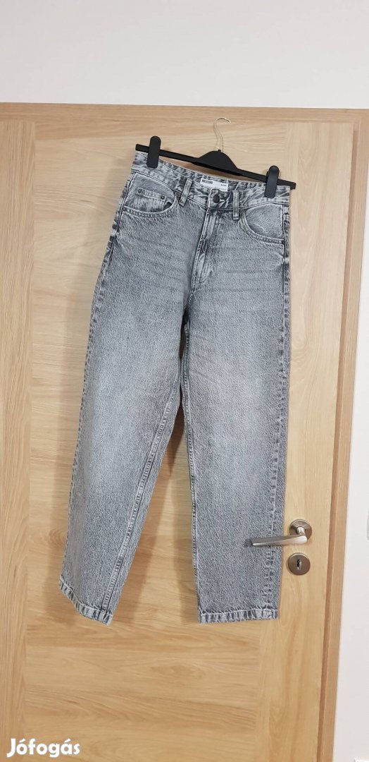 Fiú férfi Bershka szürke baggy bőszárú farmer nadrág 34 158 164