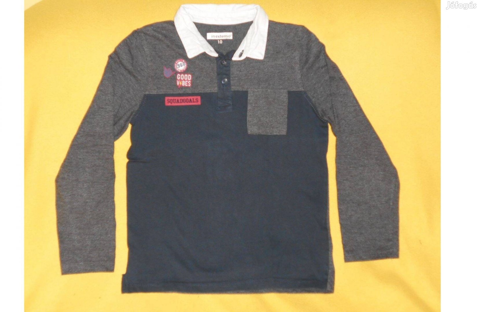 Fiú póló, elegáns, fehér gallér, gombos, hosszú ujj. 146,