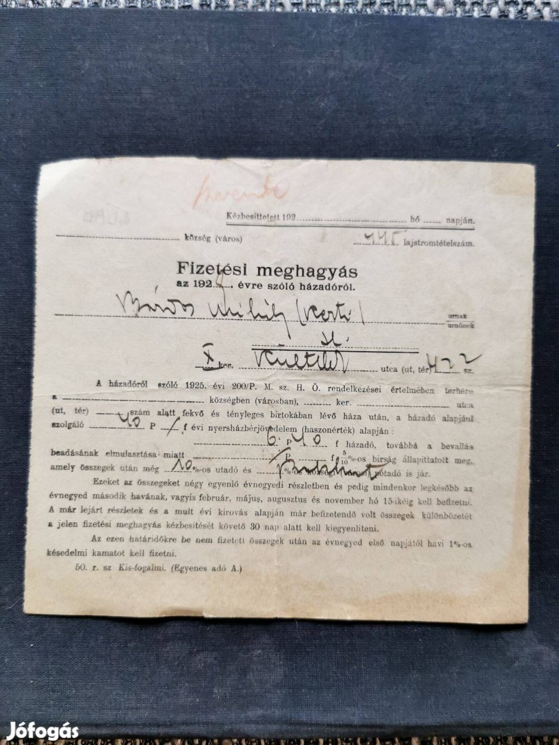 Fizetési meghagyás 1930 előtti