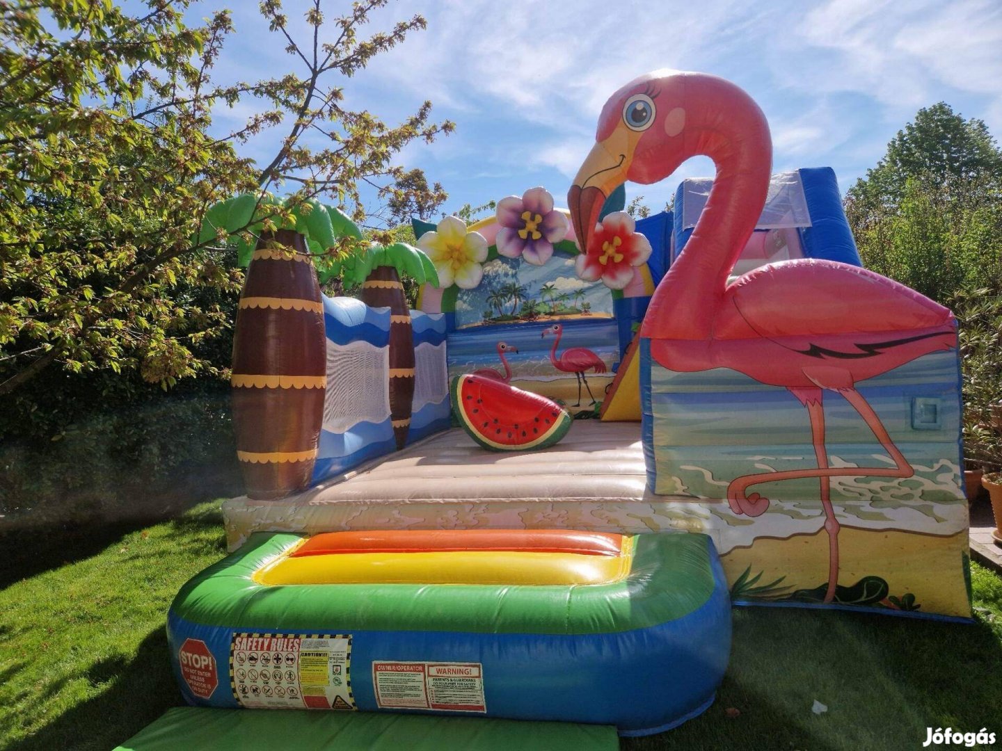 Flamingós csúszdás ugrálóvár, légvár, nincs ÁFA