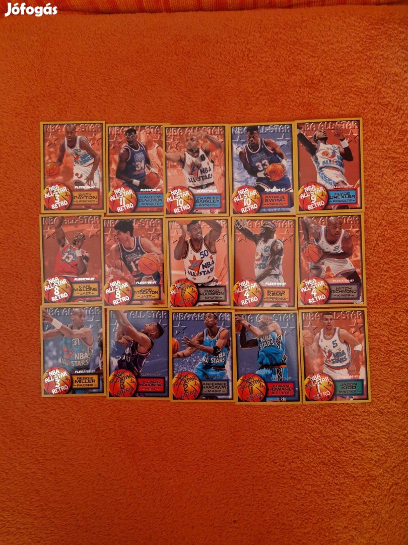 Fleer 1996-97 NBA All-Star Retro kosaras kártyák 15db