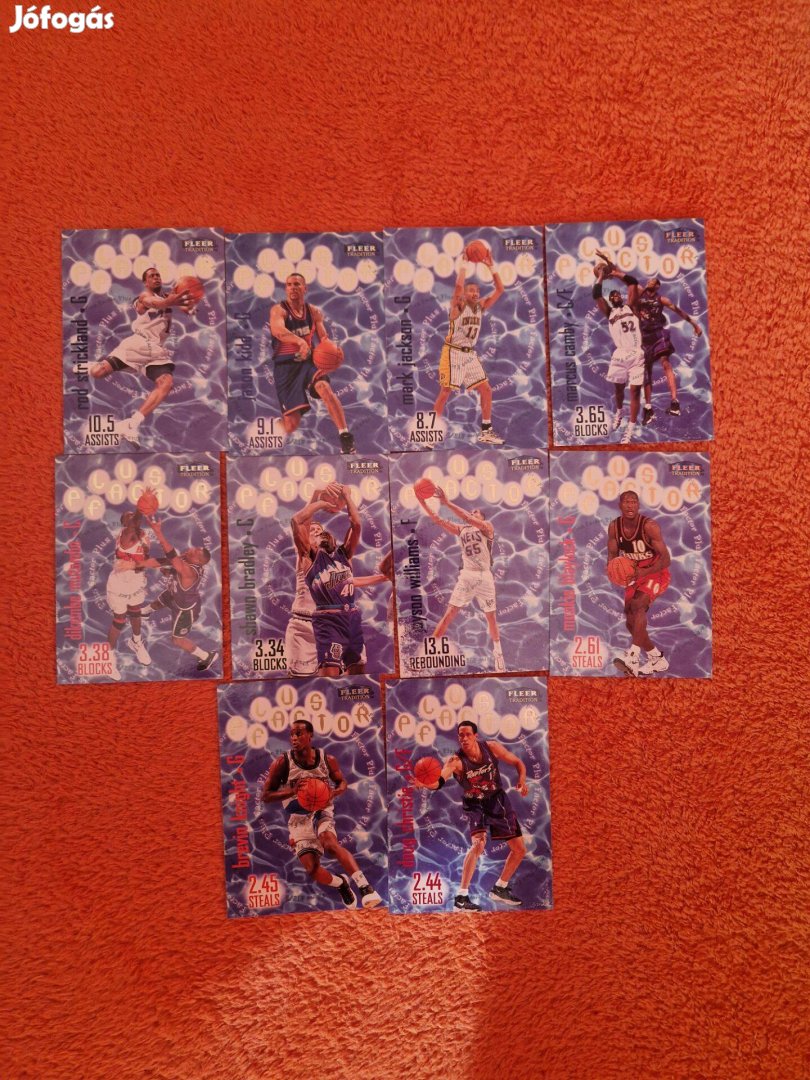 Fleer Ultra 1998-99 Plus Factor kosaras kártyák 10db
