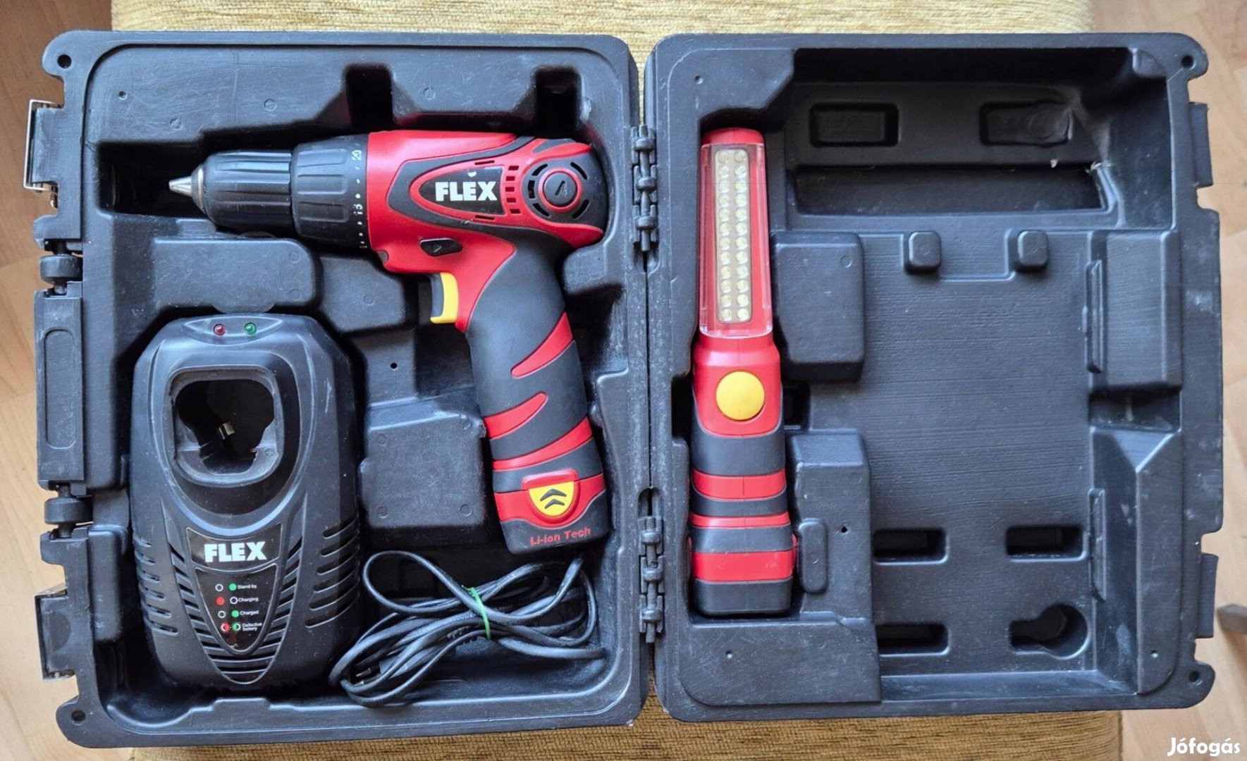 Flex ALI 10.8G fúró csavarbehajtó szett, 4 akku, 3 fúró, munkalámpa