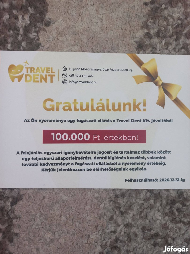 Fogászati utalvány 100 000 Ft értékben