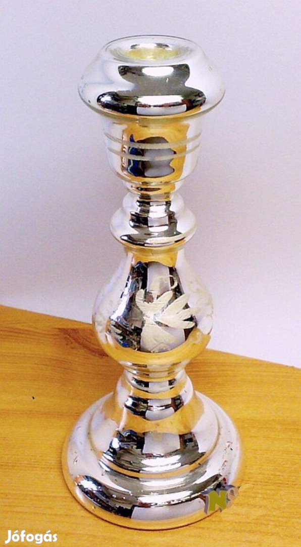 Foncsorozott huta üveg gyertyatartó, biedermeier stílusban,