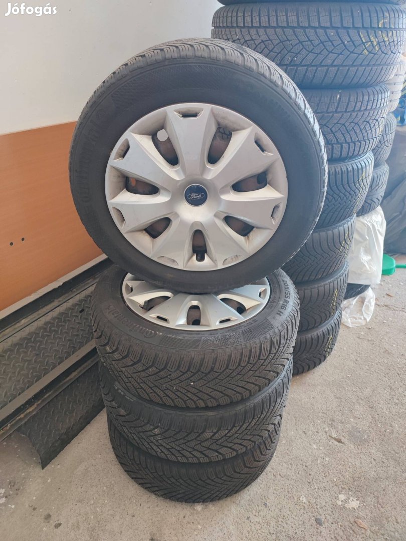 Ford lemezfelni 5x108, dísztárcsa, Conti 205/55 r16 téli gumival 