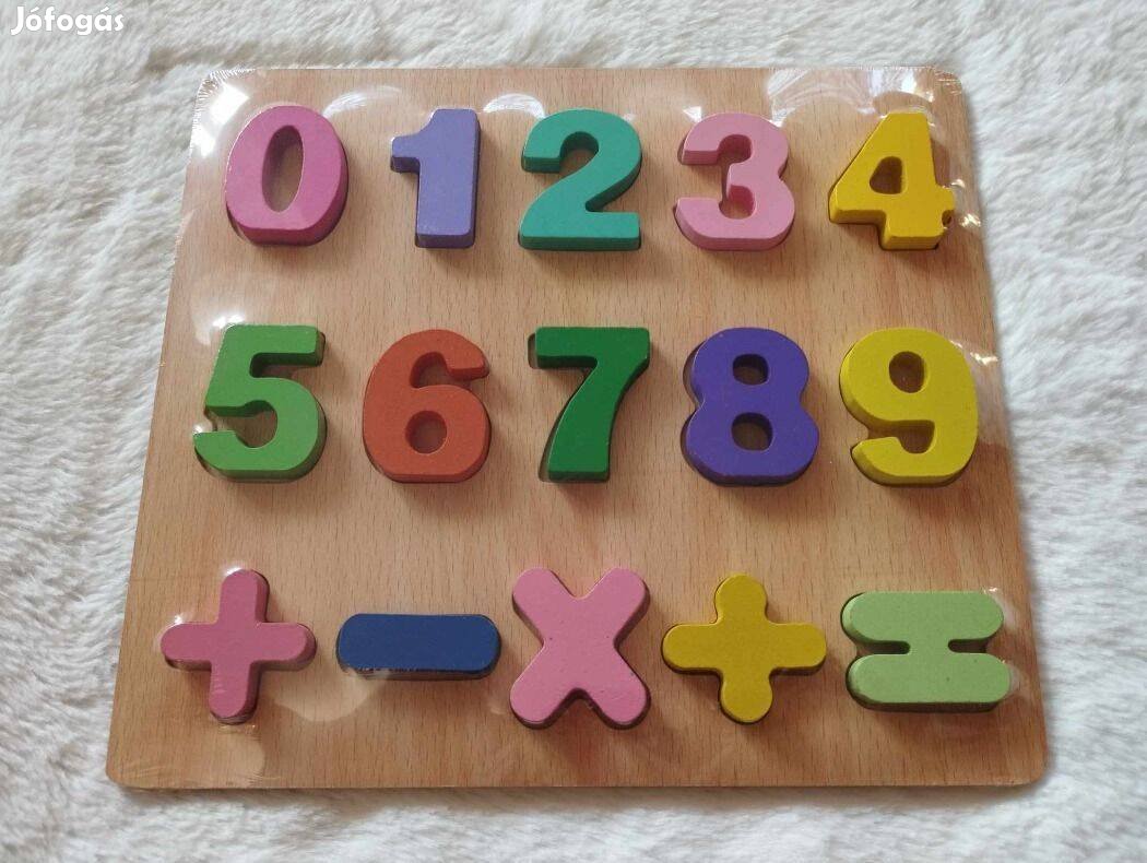 Formaválogató színes puzzle kirakó nagy számok fa táblán 15 db-os