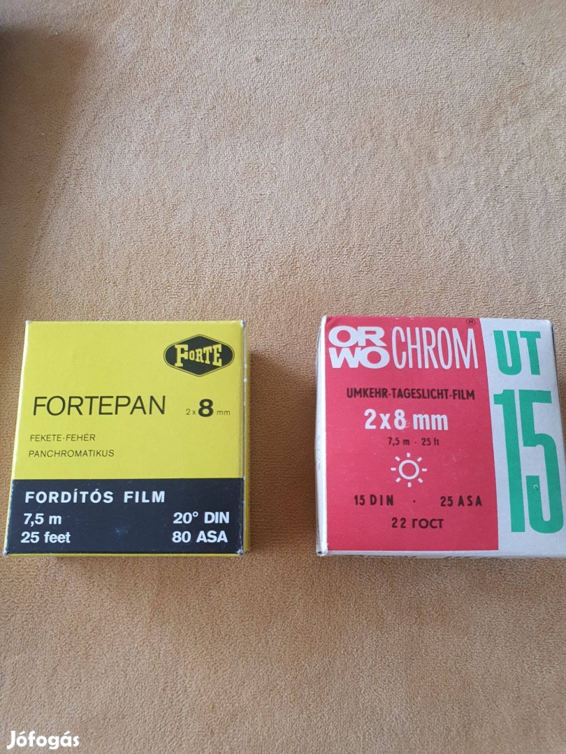 Forte és Orwo 8 mm-es filmek, bontatlan, eredeti csomagolásban