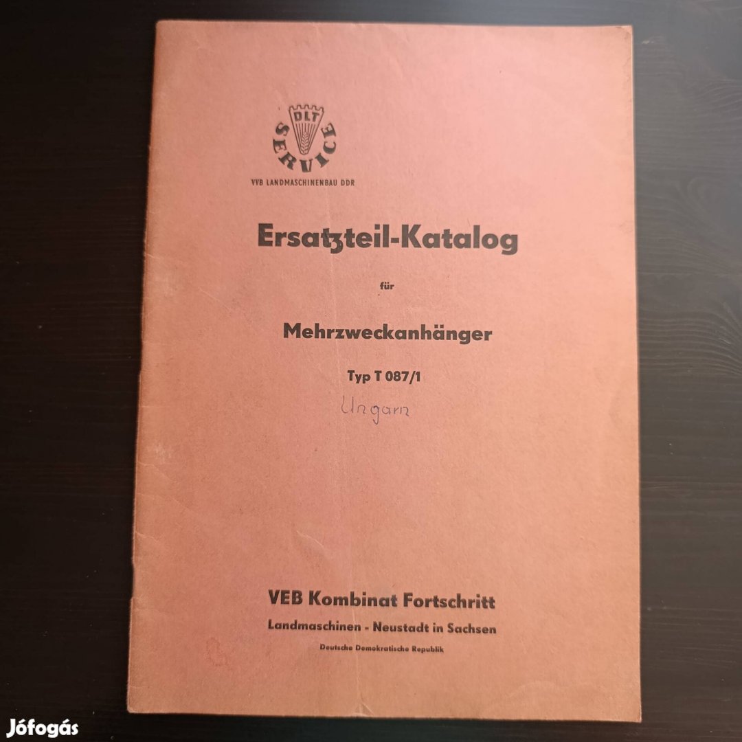 Fortschritt T 087/1 pótkocsi alkatrészkatalógus