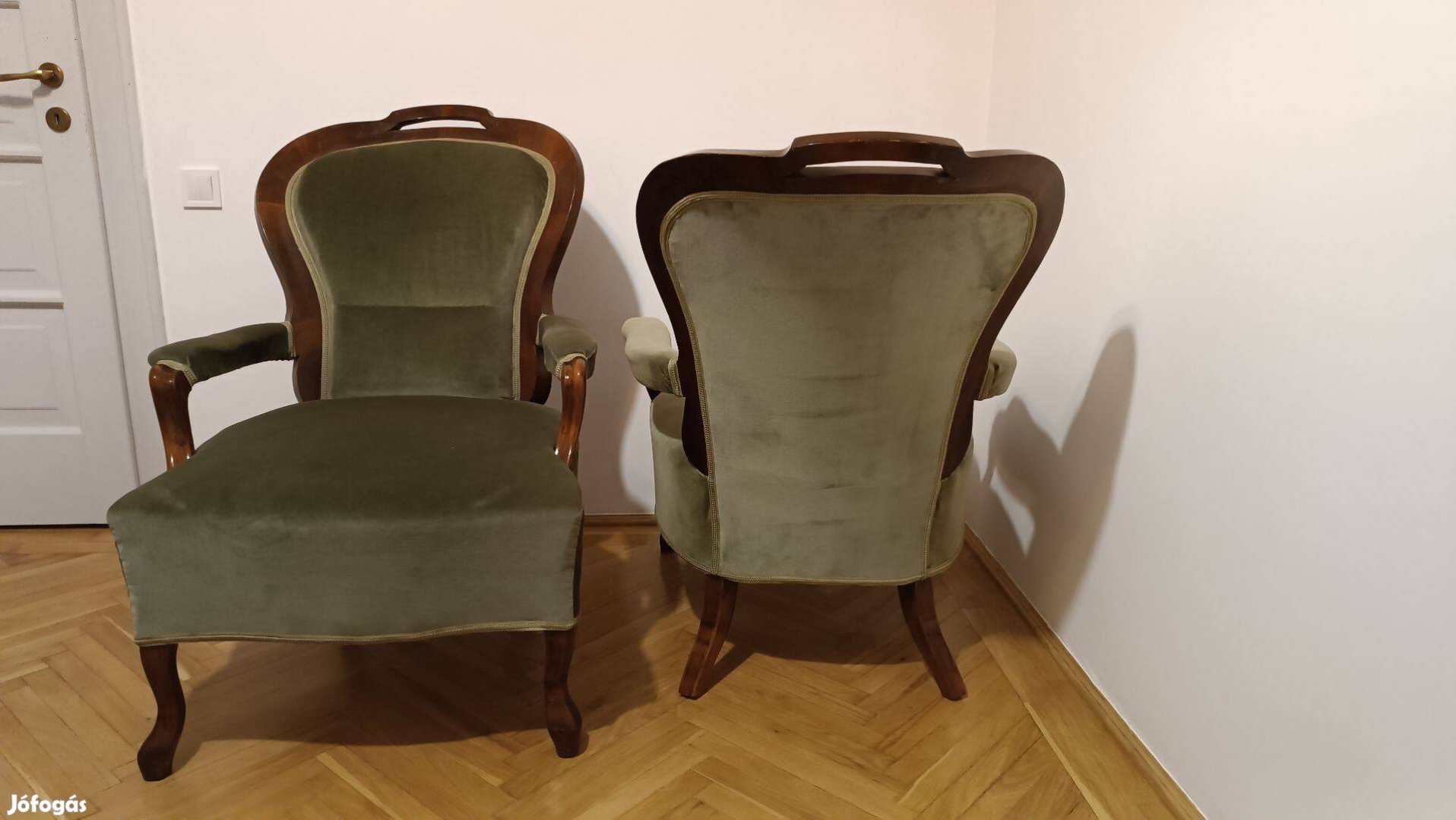 Fotel zöld kárpittal, neobarokk eladó