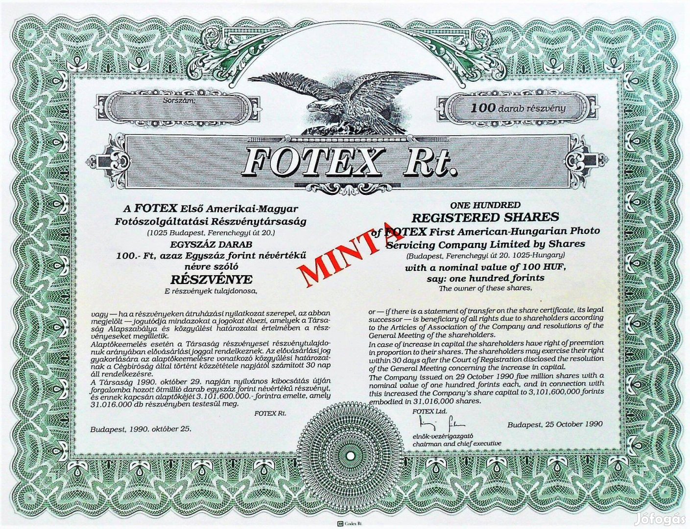 Fotex részvény minta 1990