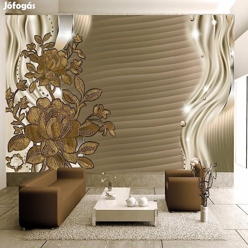 Fotótapéta - Arany hullám és virágok