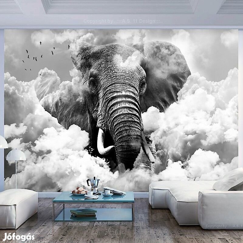 Fotótapéta - Elefánt a felhőkben fekete-fehér