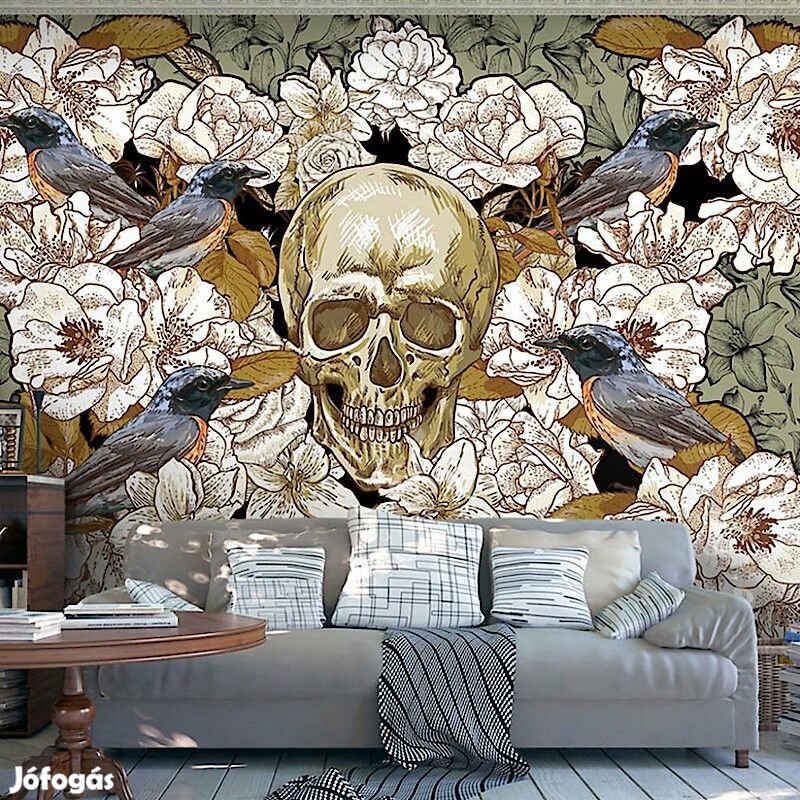 Fotótapéta - Koponya virágok és madarak között