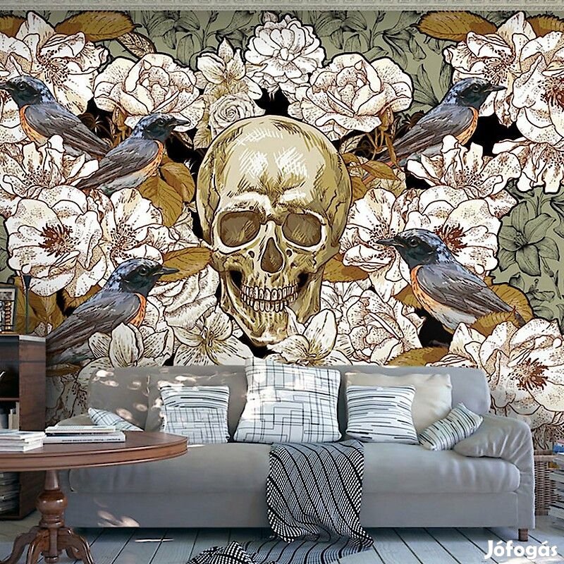 Fotótapéta - Koponya virágok és madarak között