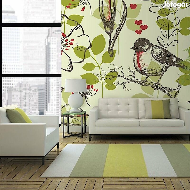 Fotótapéta - Madár és liliomok minta