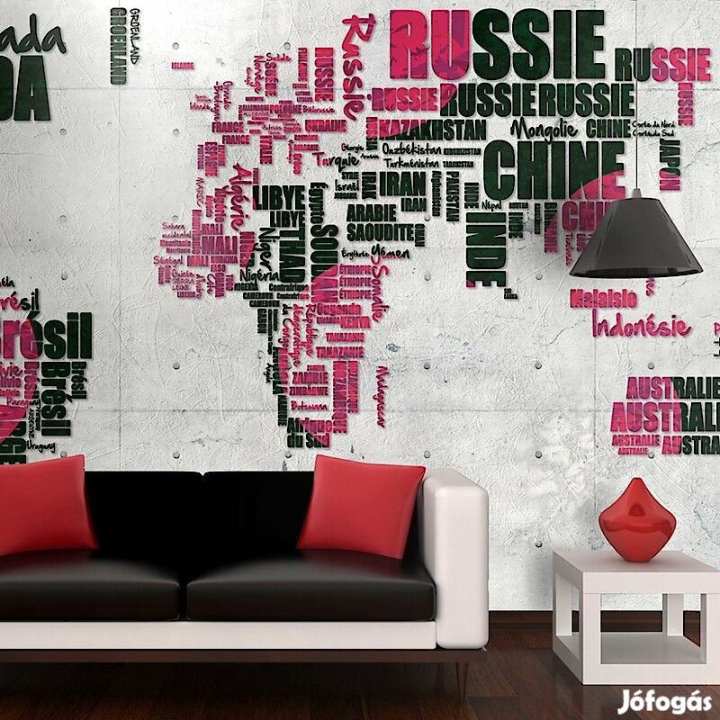 Fotótapéta - Piros-fekete világtérkép országnevekből