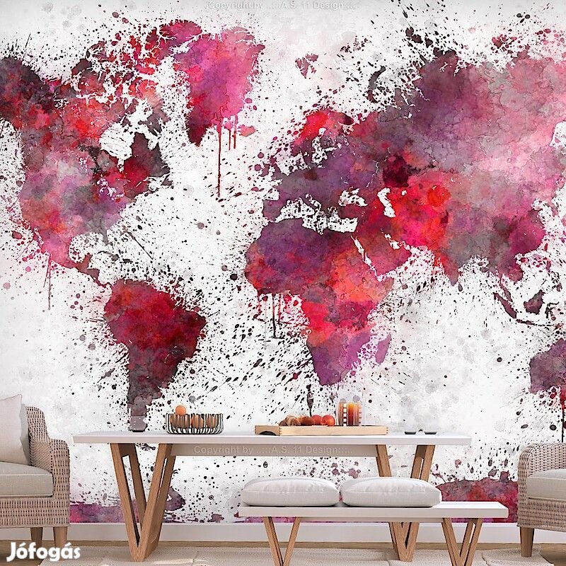 Fotótapéta - Piros vízfestékes világtérkép