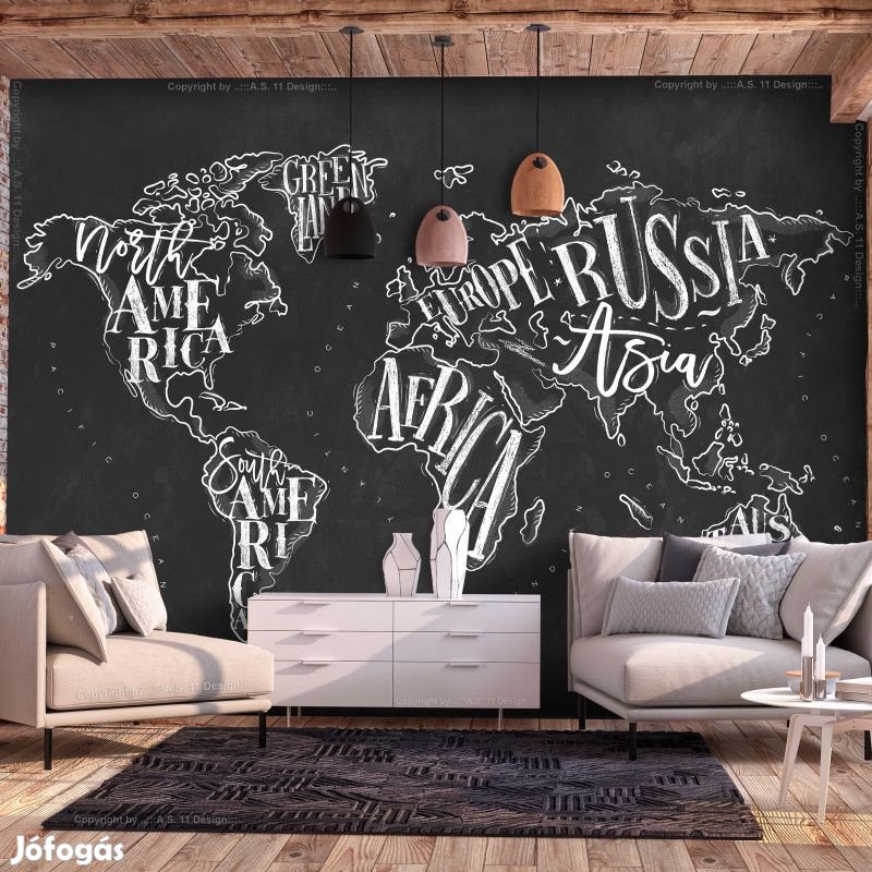 Fotótapéta - Világtérkép fekete-fehérben 2