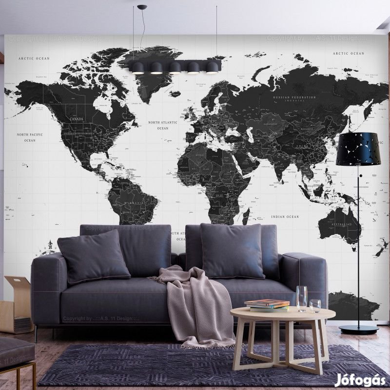 Fotótapéta - Világtérkép feketén-fehéren