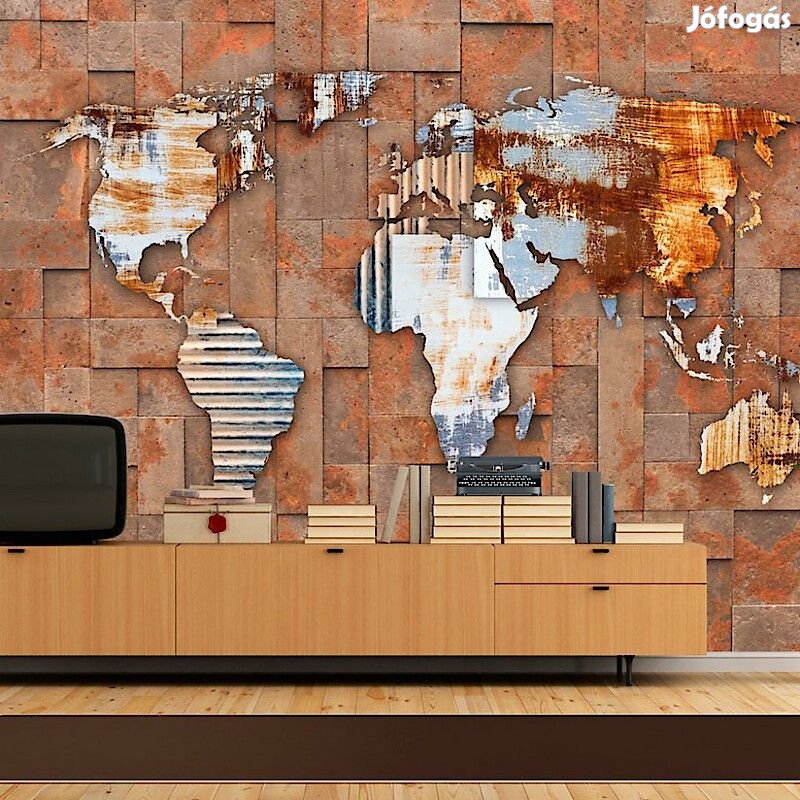 Fotótapéta - Modern világtérkép téglamintás háttérrel