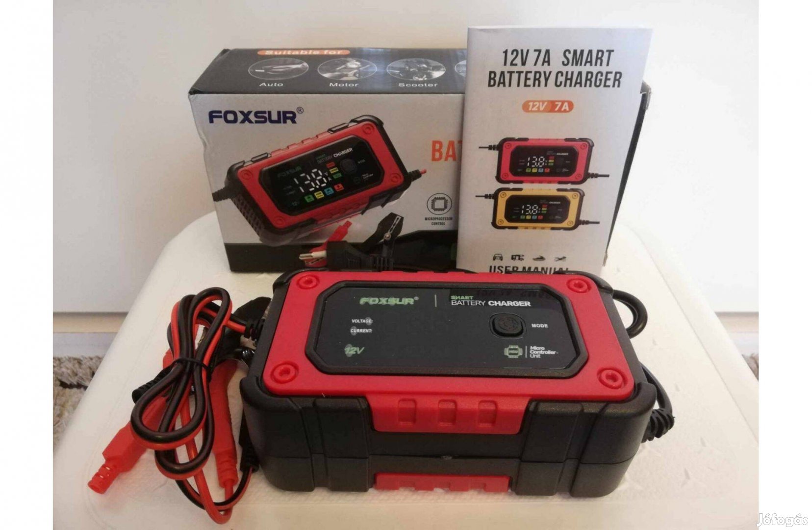 Foxsur intelligens autós akkumulátortöltő (12V, 7A) Új!