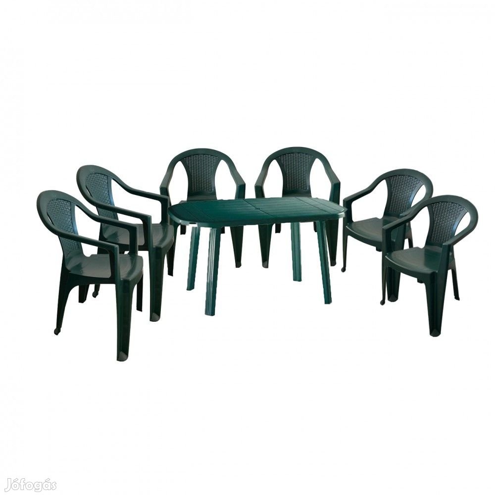 Franca 6 személyes kerti bútor szett, zöld asztallal, 6 db zöld székk