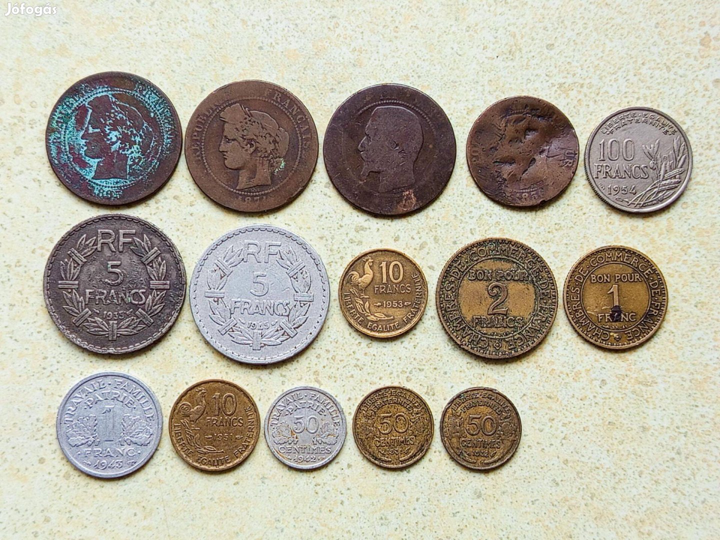 Franciaország 15 db különböző Érme Centimes Frank Francs