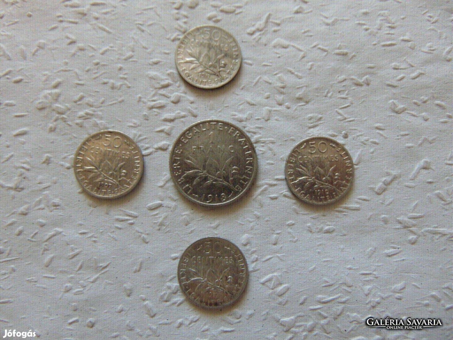 Franciaország ezüst 1 frank + 4 darab ezüst 50 centimes